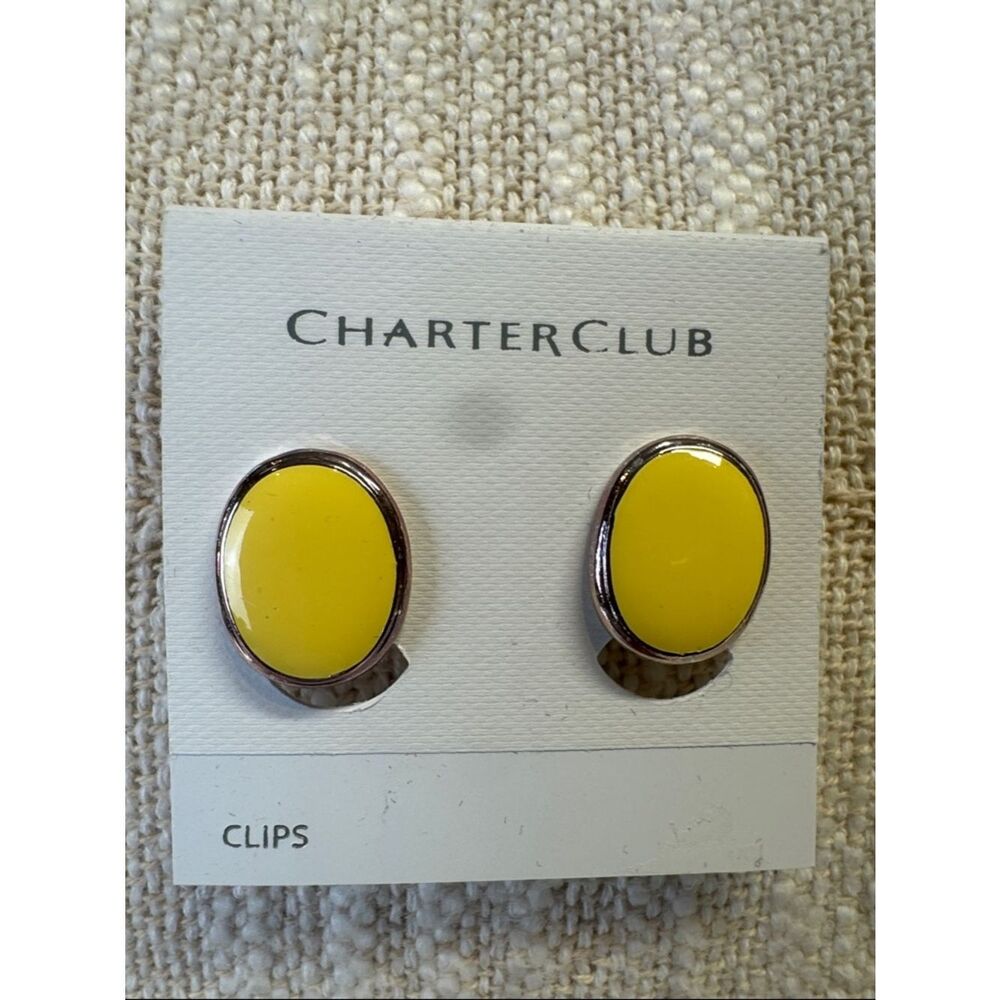 0151-Charter Club Bright Yellow Oval Clip-On Earrings‎